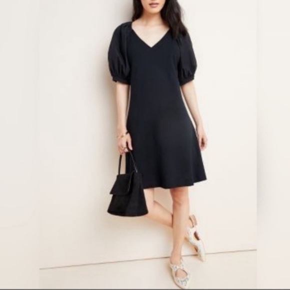 ❤️ Anthropologie x Maeve ‘Annika’ Black Puff Sleeve Sheath Dress - Picture 2 of 12